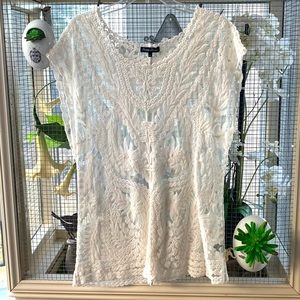Knapp Studios Off White CapSleeve Embroidered Mesh Tunic L